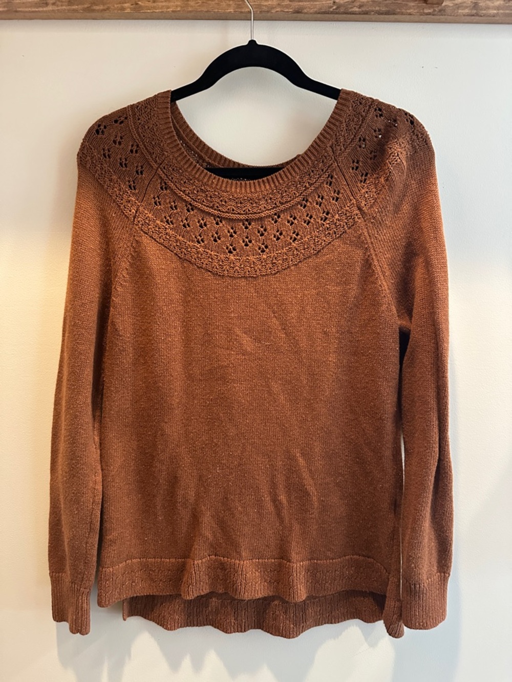 Sonoma Copper Brown Crochet Yoke Crewneck Sweater